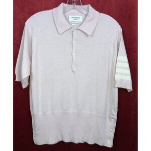 Sz 4 M Thom Browne Made In Scotland Cashmere Polo Shirt Pale Pink Stripe Sleeve